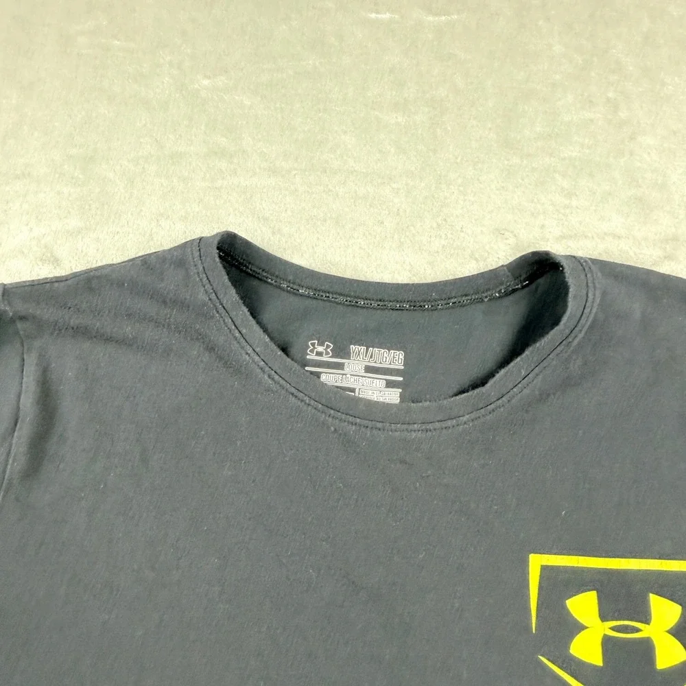 Under Armour HeatGear Boys Youth XL T-Shirt Black Neon Baseball Home Plate Logo